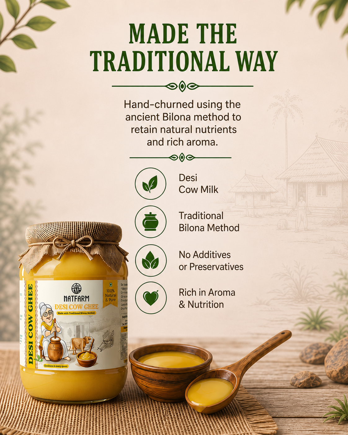 Desi Cow Ghee | 100% Natural & Pure | Traditional Hand-Churned Ghee