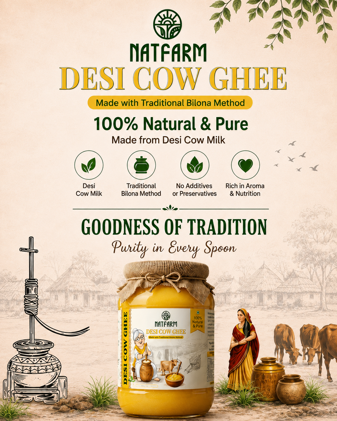 Desi Cow Ghee | 100% Natural & Pure | Traditional Hand-Churned Ghee