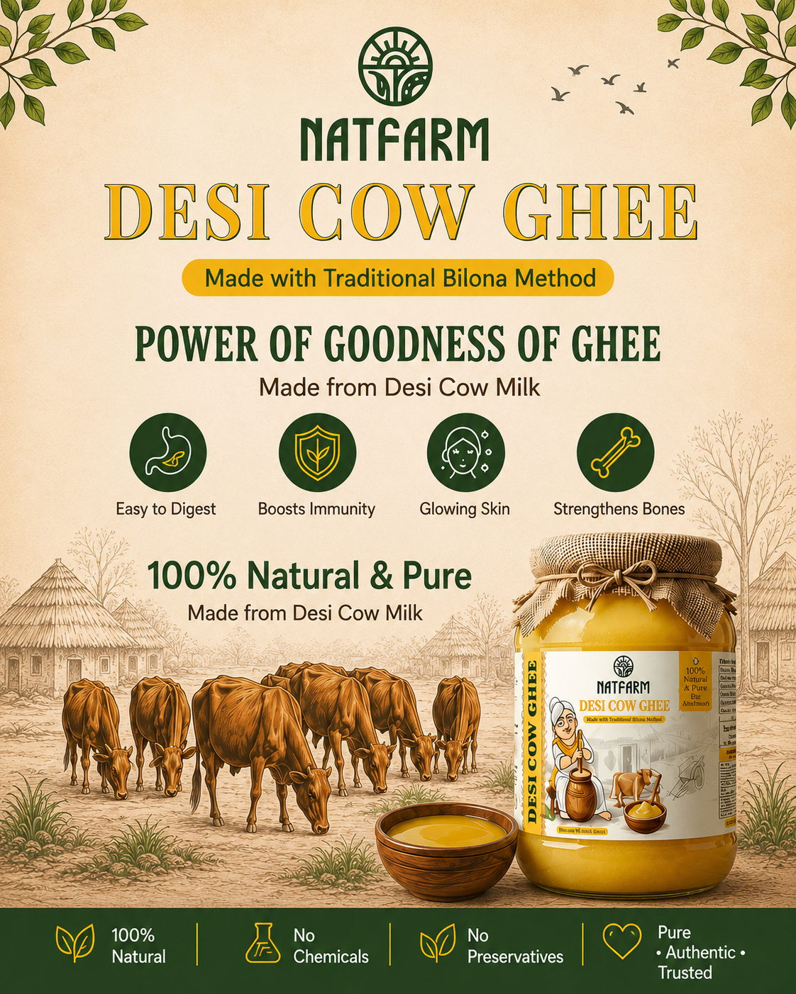 Desi Cow Ghee | 100% Natural & Pure | Traditional Hand-Churned Ghee